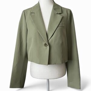 AVEC LES FILLES Cropped Single Button Blazer Jacket Sage/Olive Green M NWT